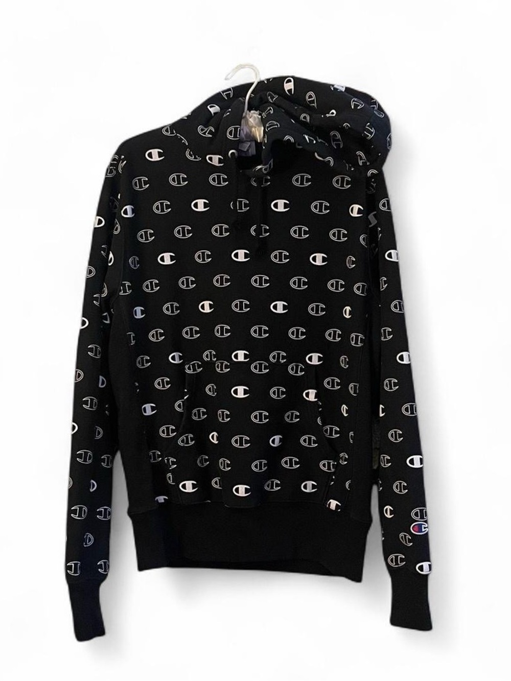 Champion Black Hoodie with Allover Logo